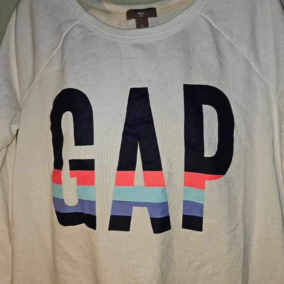 Gap Factory White Pullover Sweatshirt | Cozy College Crewneck WMS SZ Small - Picture 3 of 7